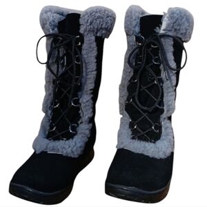 Bearpaw Black Suede Tall Wool Blend Lining Boots, Sz 7